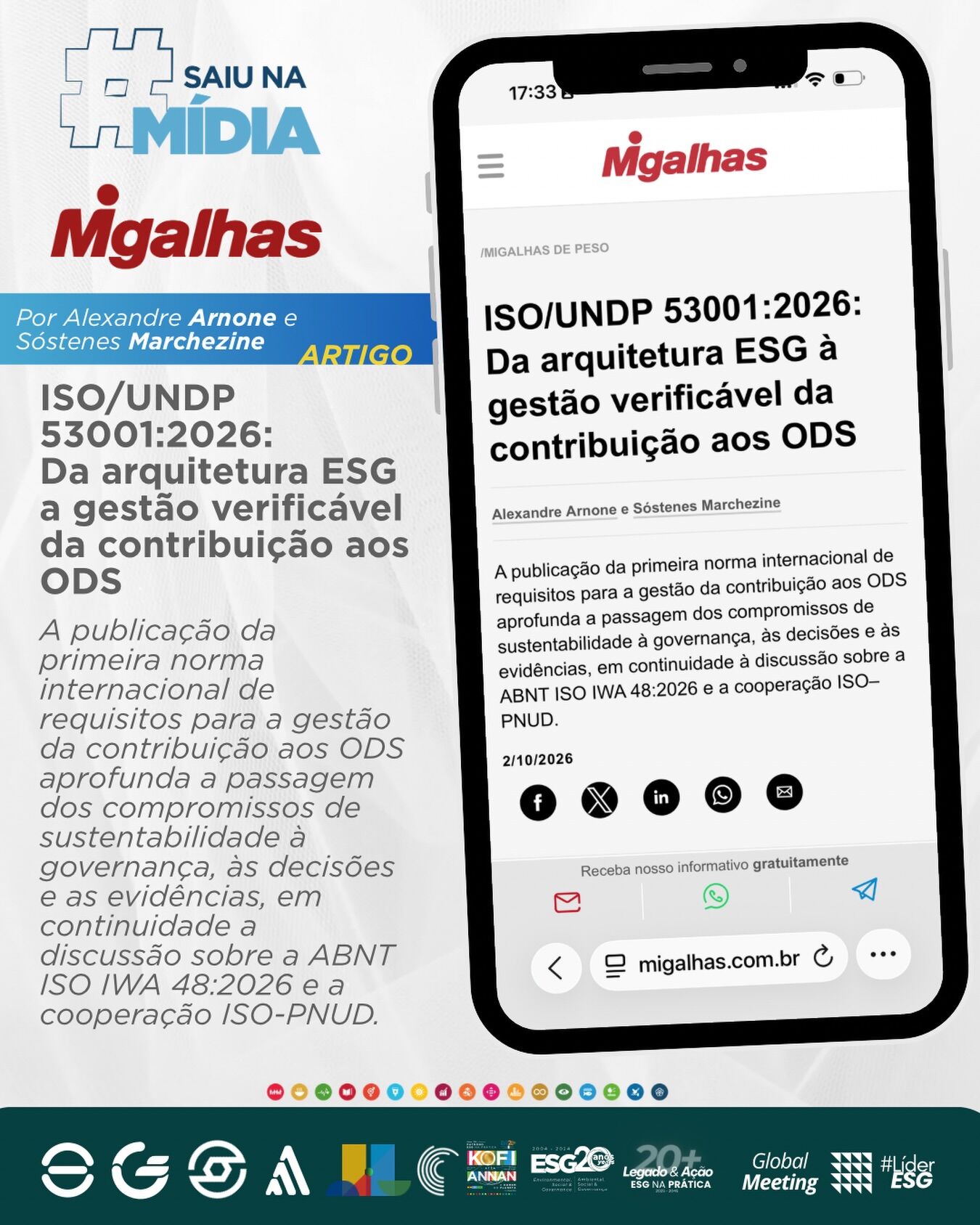 ISO/UNDP 53001:2026 — dos compromissos aos resultados verificáveis; artigo de Alexandre Arnone e Sóstenes Marchezine
